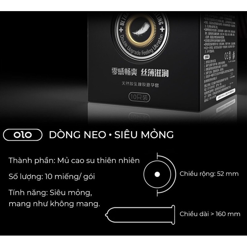 Bao cao su OLO Neo siêu mỏng 0.01mm , kéo dài thời gian, truyền nhiệt tốt, ôm sát - Hộp 10 bao