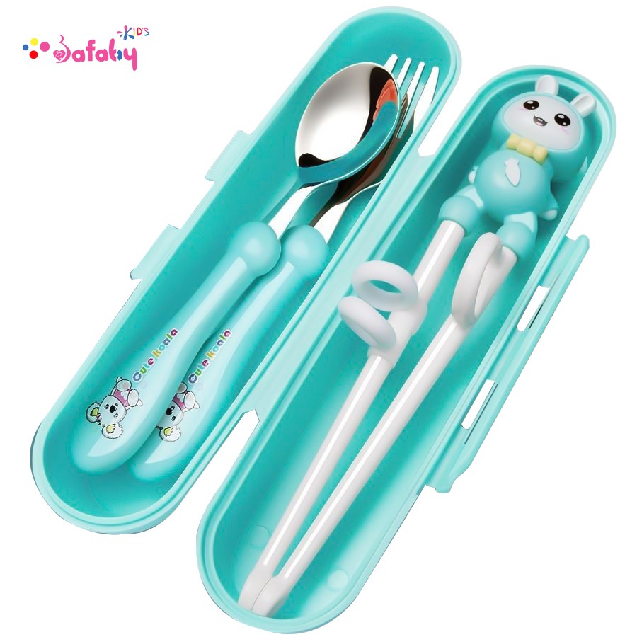 [CHÍNH HÃNG] Bộ Đũa Tập Ăn Cho Bé, Thìa Ăn Dặm Cho Bé Đầy Đủ 04 Món Inox 304 - Bafaby Kids