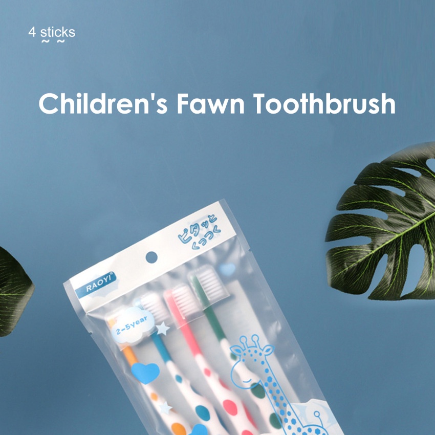 Set 4 Bàn Chải Đánh Răng Lông Mềm Hình Hươu Cao Cổ Cho Bé 2-5 Tuổi