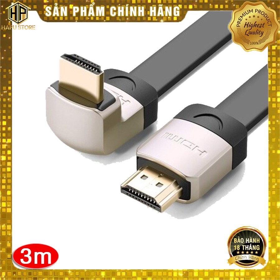 Cáp HDMI 1 đầu bẻ góc 90 độ Ugreen 10280 dài 3m - Cáp HDMI 1.4 chính hãng - Hapustore