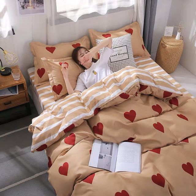 Bộ Chăn Ga Gối Nhập Khẩu Cotton poly Trái Tim (10 mẫu lựa chọn)