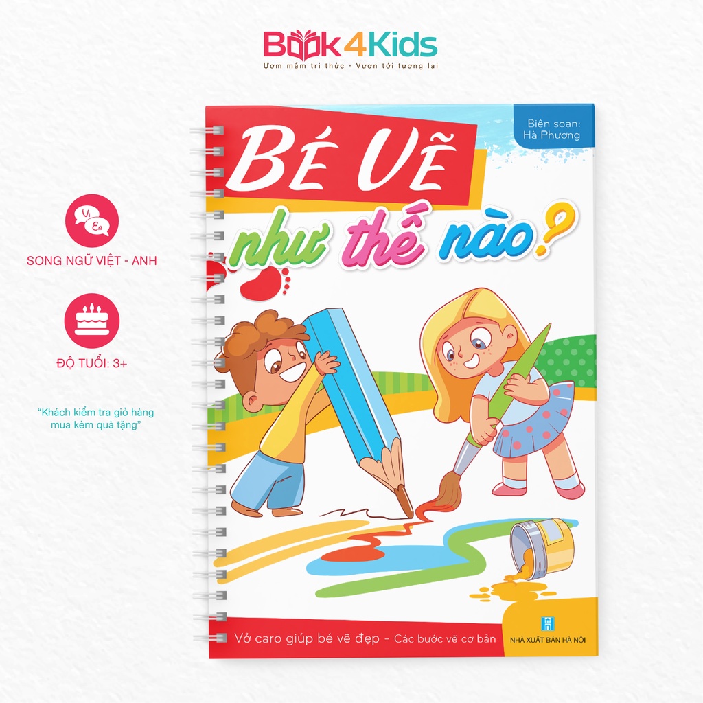 Sách - Bé Vẽ Như Thế Nào - Vở Caro Giúp Bé Vẽ Đẹp - Các Bước Vẽ Cơ Bản - Song Ngữ Việt Anh