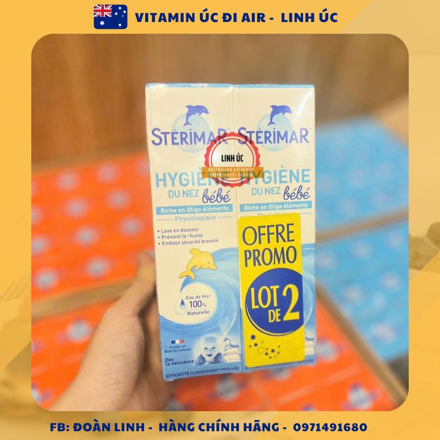 Xịt muối biển Sterimar cá heo 100ml, Xịt mũi cá heo màu cam và vàng cho trẻ sơ sinh Sterimar, Hàng chuẩn Pháp, Date Xa