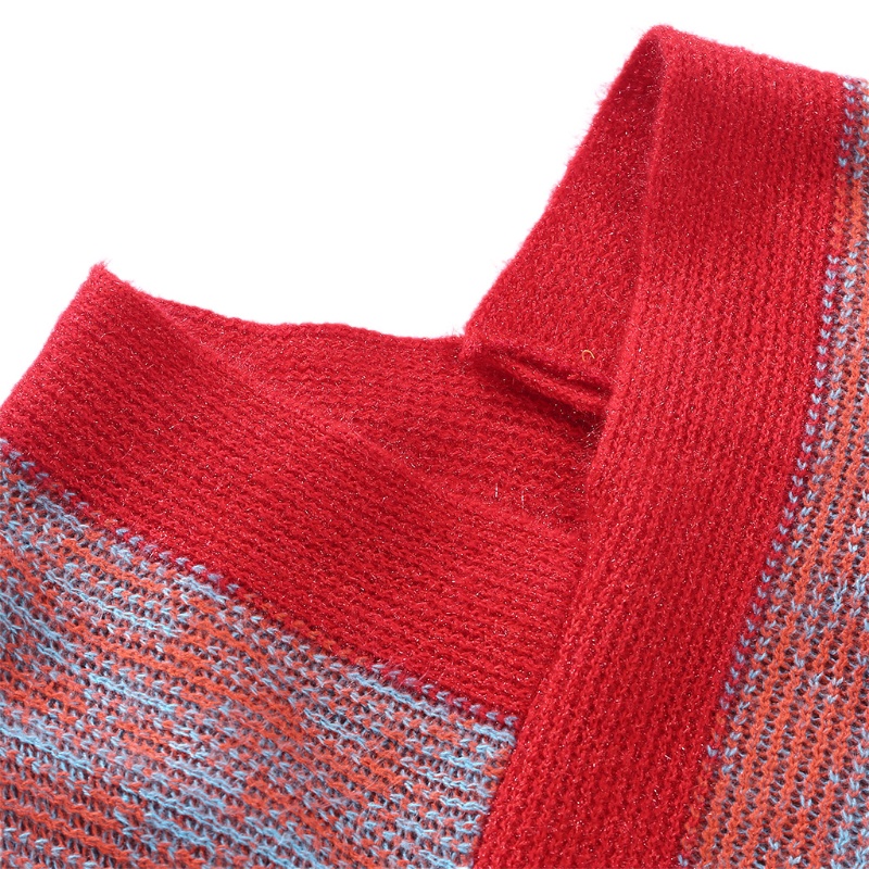 INSTA Áo choàng len Pashmina Poncho chui đầu cổ chữ V kẻ sọc tua rua giữ ấm mùa đông cho nữ
 | BigBuy360 - bigbuy360.vn