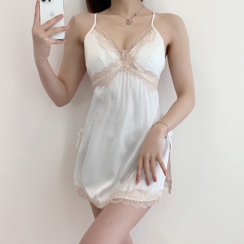 Đầm Ngủ Vải Lụa Lạnh Mỏng Hở Lưng Thiết Kế Quyến Rũ Cho Nữ