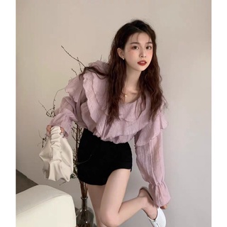 (SẴN) Áo sơ mi tơ nhăn cổ bèo