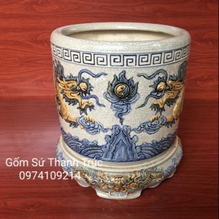 Chân bát hương men rạn cổ đắp nổi rồng