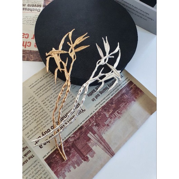 (1 cái)Trâm cài tóc cổ trang hoa tiết cành trúc kép, trâm đúc, Trâm cổ trang