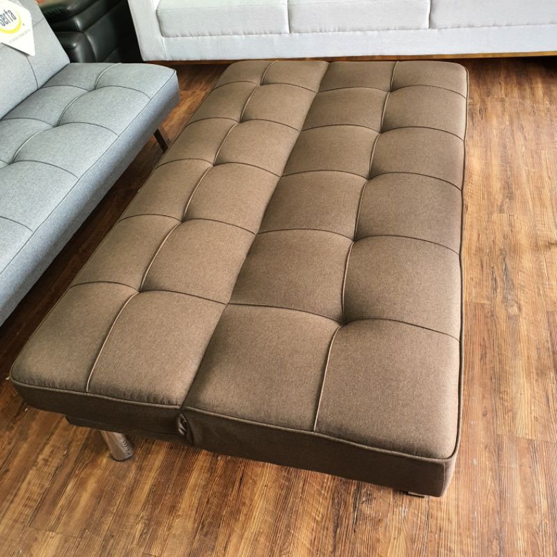 Sofa bed nâu cafe bàn tròn trắng - Sofa Châu Âu giá xưởng - Sofa bed chân thép mạ crom - Màu nâu