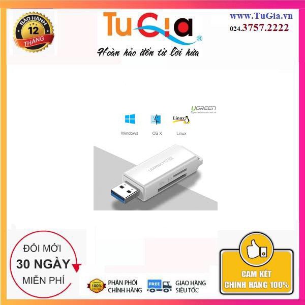 Đầu đọc thẻ nhớ SD/TF chuẩn USB 3.0 màu trắng Ugreen 40753 - Hàng chính hãng