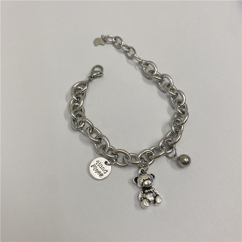 Vòng đeo tay bằng thép titan hình gấu / chữ cái dễ thương cổ điển