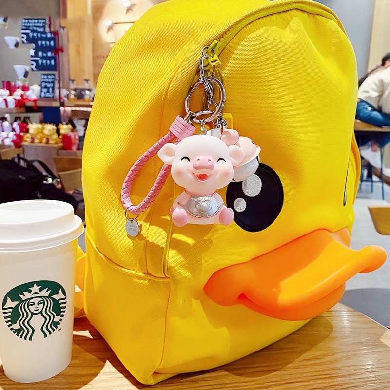 Móc khóa heo mặc yếm bíp bíp móc cặp, balo, túi xách