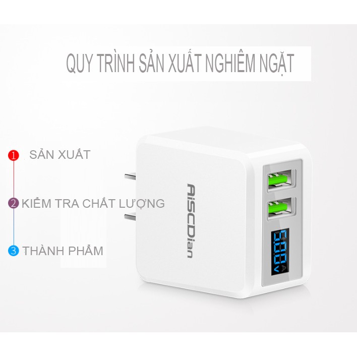 Củ sạc nhanh iphone thông minh 2 cổng usb có màn hình LED hiển thị thông số - Củ sạc nhanh 5v 3.4A chất lượng giá tốt