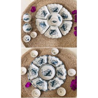 Set bộ bát đĩa hoa mặt trời vẽ sen dòng men rạn giả cổ Bát tràng. Tặng âu cơm khi mua set 15 món