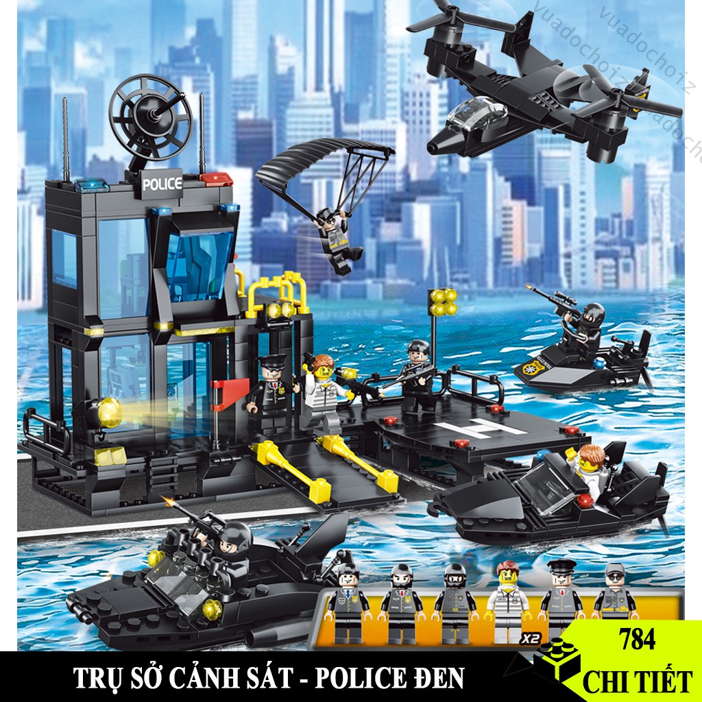 [784 CHI TIẾT] Bộ Đồ Chơi Lắp Ráp Lego Cảnh Sát SWAT, Mô hình Lego Trụ Sở Cảnh Sát / Máy Bay / Tàu Chiến