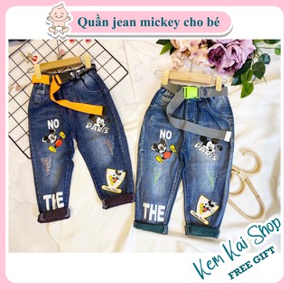 Quần jean cho bé hình mickey, quần bò mềm cho bé trai bé gái