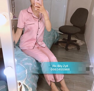 Bộ lụa Pijama tay cộc quần dài