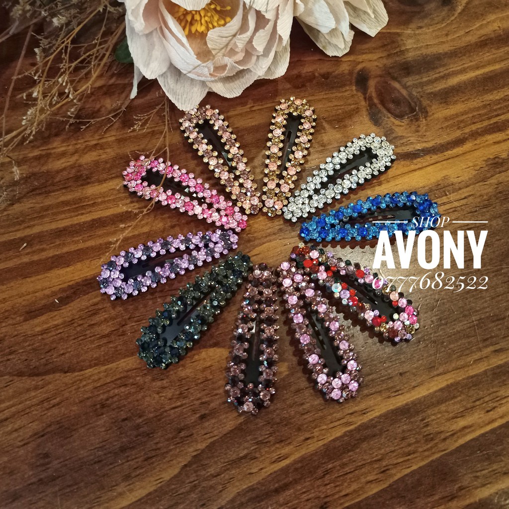 [Mã FAMARAL1 giảm 10K đơn 50K]Kẹp tóc mái đính hạt đá màu dạng bật