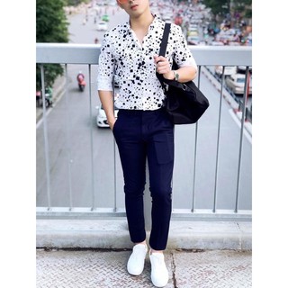 Áo sơ mi lụa nam nữ mẫu mới TL12 - 2 màu trắng đen