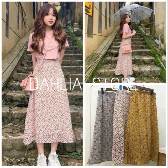 Chân váy midi hoa nhí chiffon siêu đẹp | BigBuy360 - bigbuy360.vn