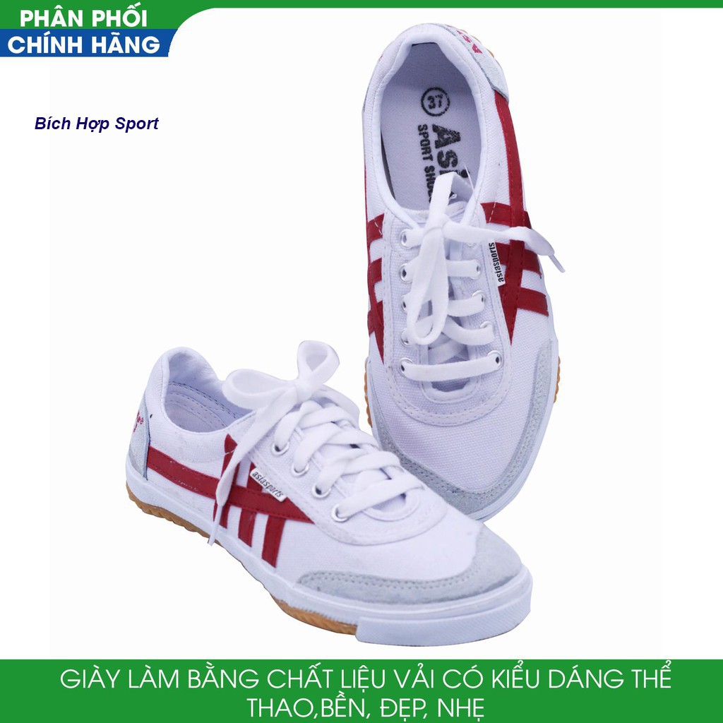 Giày thể thao màu trắng ASIA chính hãng có sọc màu đen và đỏ cổ thấp cột dây cho nam  A-75 | BigBuy360 - bigbuy360.vn