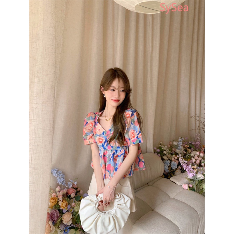 Áo Sơ Mi Cổ Chữ V In Hoa Thời Trang Mùa Hè Dành Cho Nữ