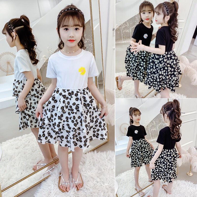 Set "VÁY HOA CÚC" nhí 14-45kg cho bé gái từ 4-14 tuổi. Áo cotton co giãn, thoáng mát. Váy xinh xắn. G16