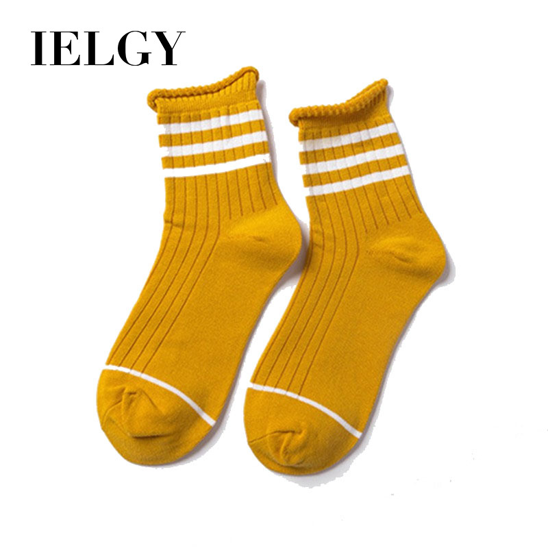 IELGY Pure color college wind curled loose mouth Korean style tube socks