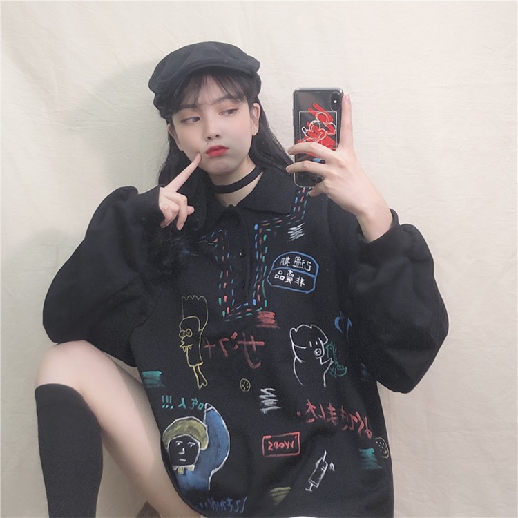 Áo polo dài tay họa tiết đáng yêu