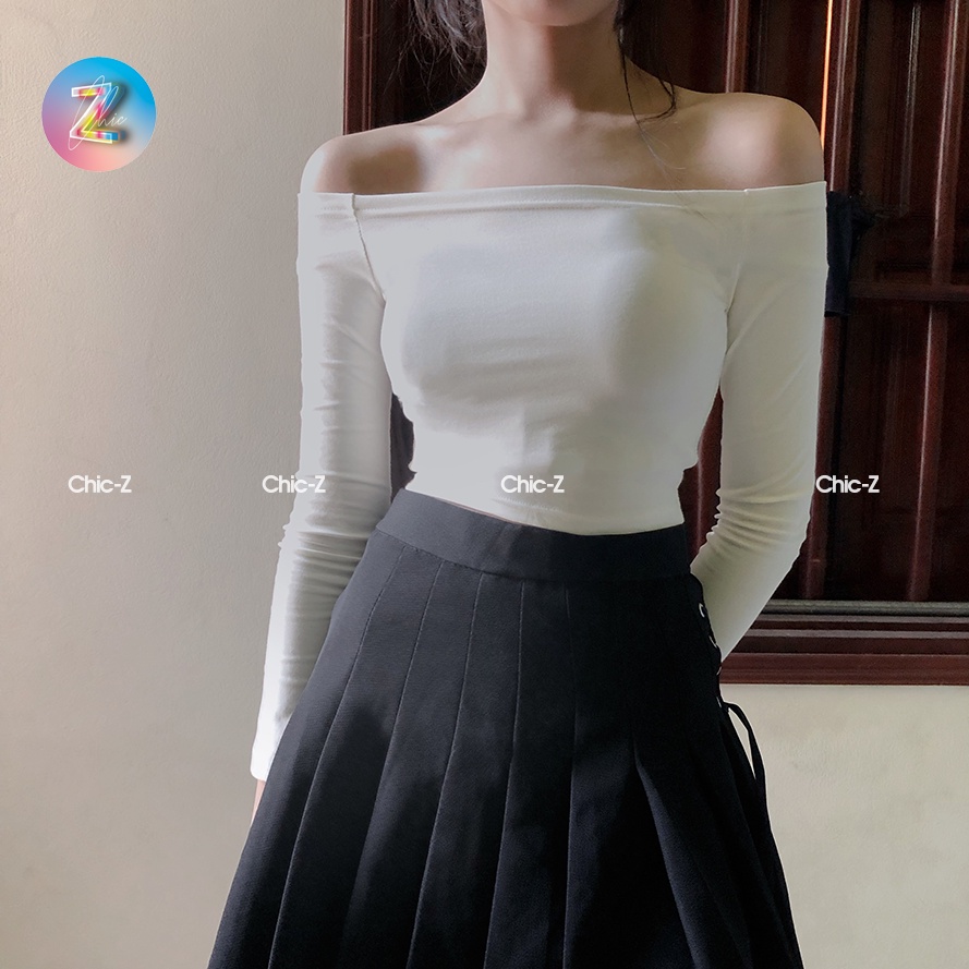 Áo Croptop Nữ Tay Dài Trễ Vai, Ngang Vai, Vải Thun Zip Cotton 100% Ôm Body, Hack Dáng Co Giãn 4 Chiều Nhà Chic-Z 2022