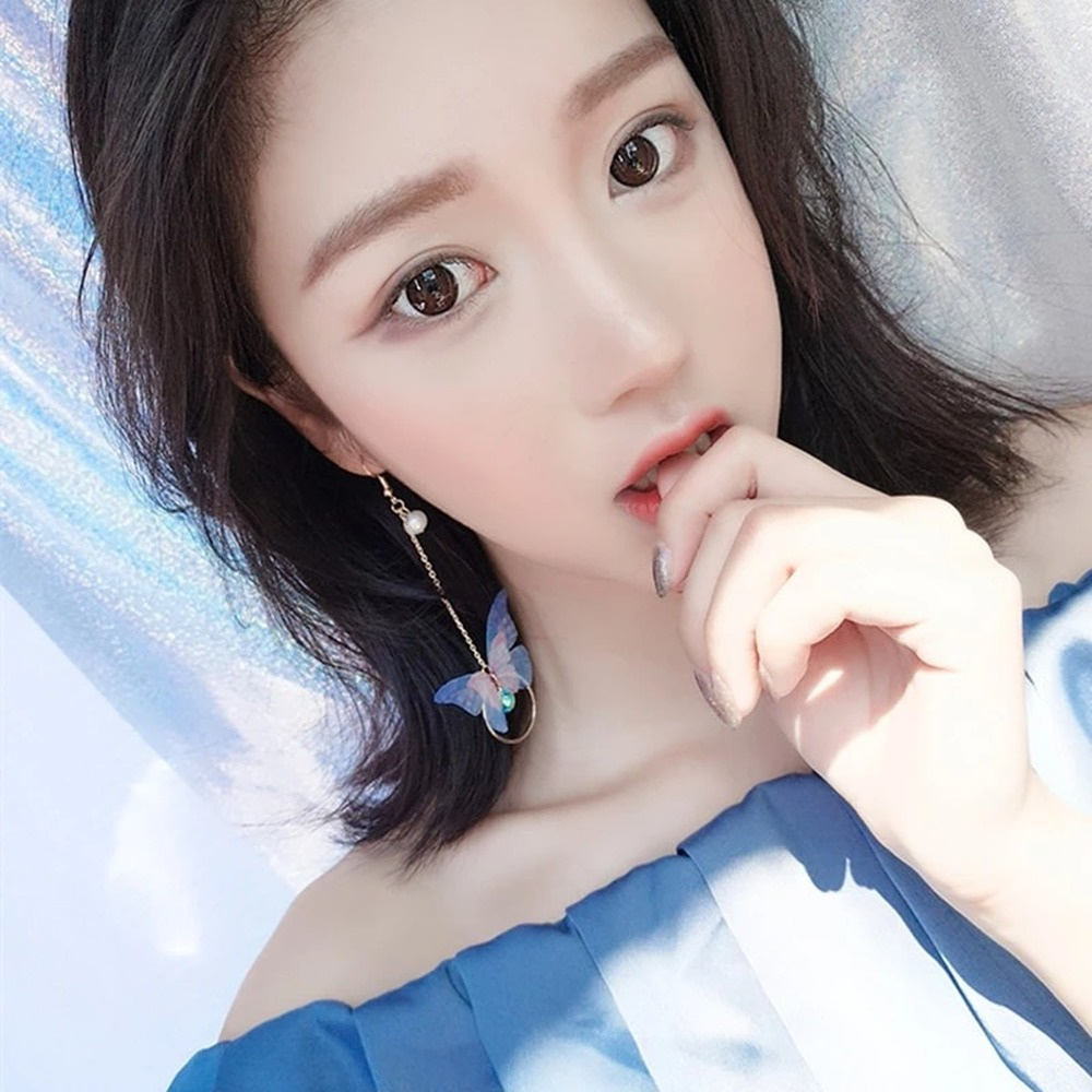 Bông Tai Dáng Dài Hình Bướm Đính Ngọc Trai Phong Cách Hàn Quốc