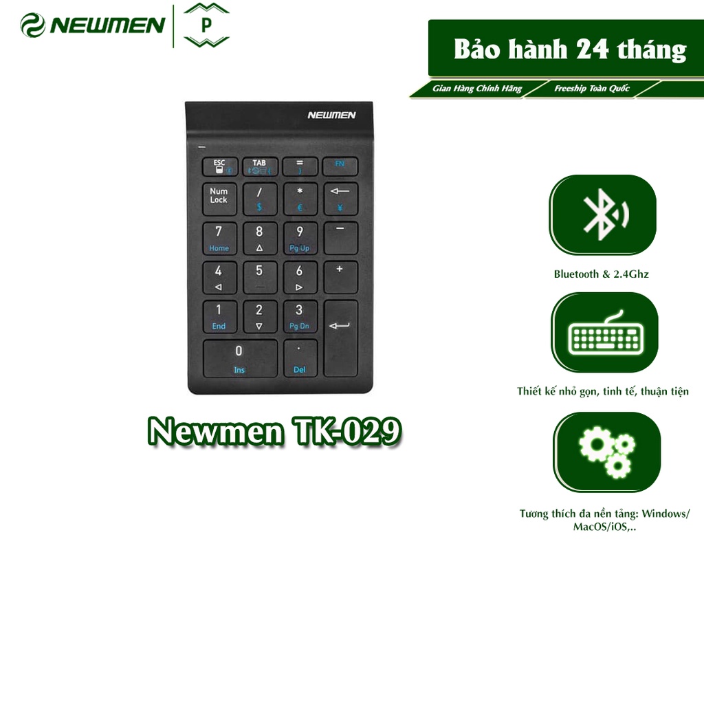 Bàn phím số không dây Dual Mode Newmen TK-029 Black, kết nối 2.4Ghz - Hàng chính hãng, bảo hành 24 tháng