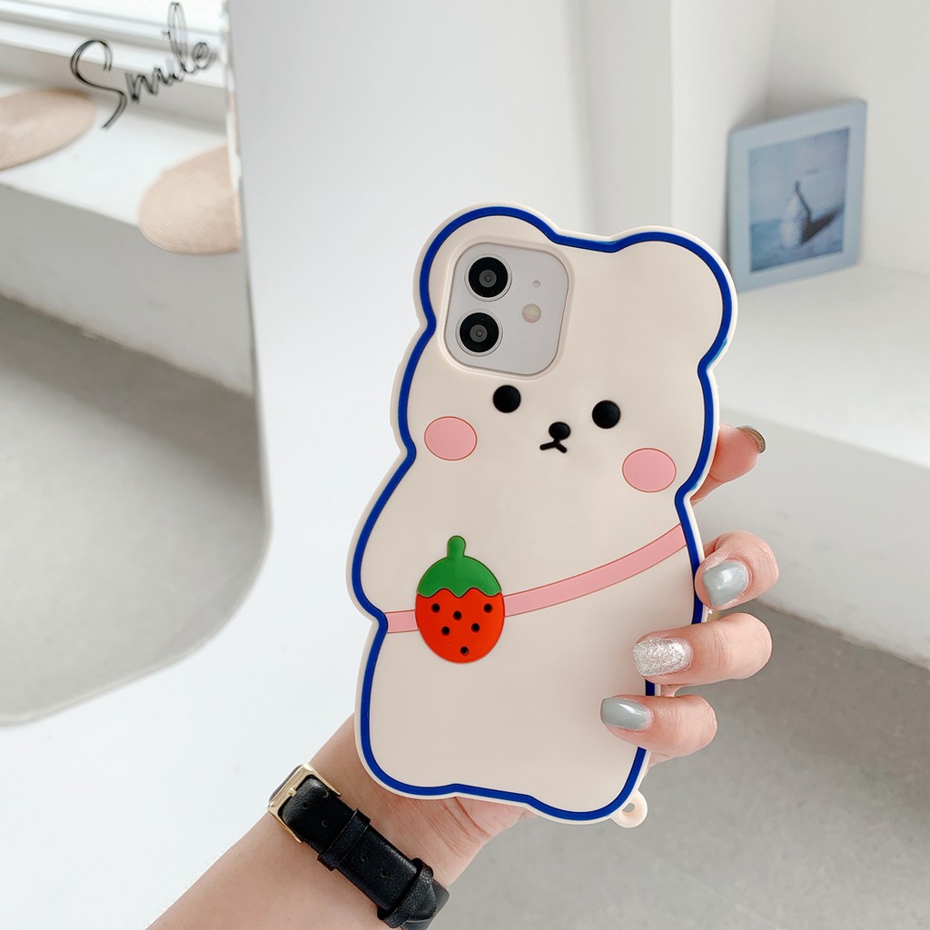 Ốp Điện Thoại Silicon Mềm Hình Gấu Dâu Tây Dễ Thương Cho iphone 7 8 X XS XR XS max 7Plus 8Plus 11 11 pro 11 pro max 12 mini 12 pro max