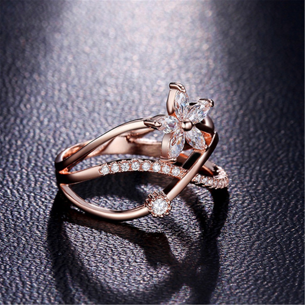 AIFEI💍 Silver 925 Original Creative Bracelet Korean Style Ring Rose Gold Plated Horse Eye Zircon Ring Finger Ring Accessories Jewellery fashion Cincin-S1