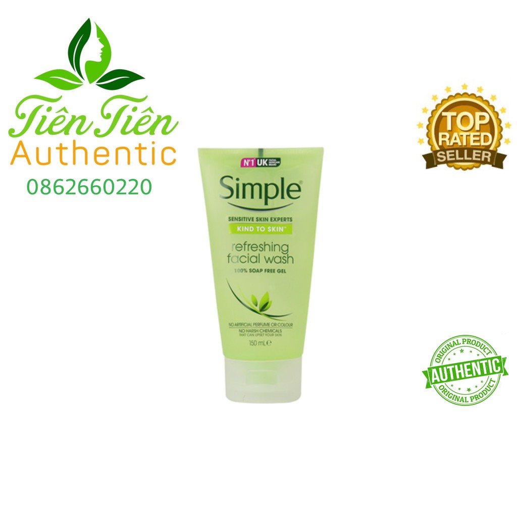 Sữa rửa mặt màu xanh Simple Kind to Skin Refreshing Facial Wash | BigBuy360 - bigbuy360.vn
