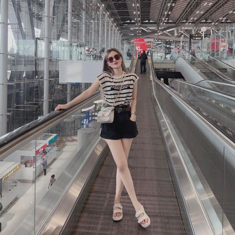 ÁO CROPTOP PHỐI SỌC TAY NHỌN B312