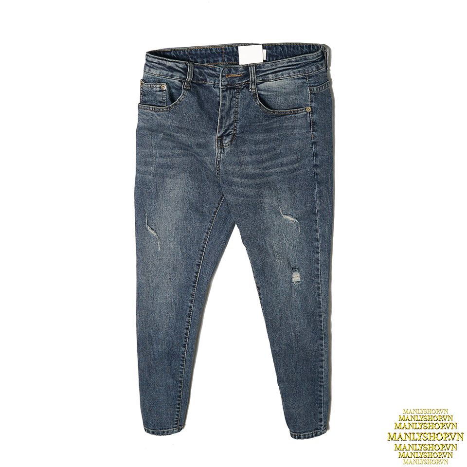 Quần jean nam chính hãng MANLY form slimfit màu xanh, Quần bò nam xước vải denim cao cấp R1014