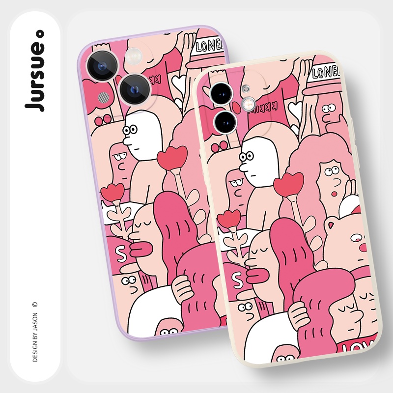 Ốp lưng JURSUE viền vuông hoạt hình dễ thương đẹp cho iPhone 13 12 11 Pro Max SE 2020 X XR XS ip 8 7 6 6S Plus kute Y132