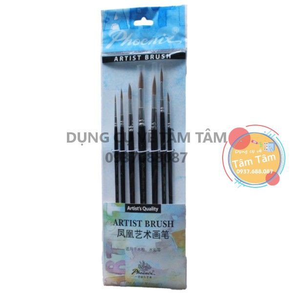 [ TÂM TÂM ]-Bộ cọ vẽ Phoenix 8805S-7, cọ lông sóc, cọ lông thú (Cọ đầu nhọn)-