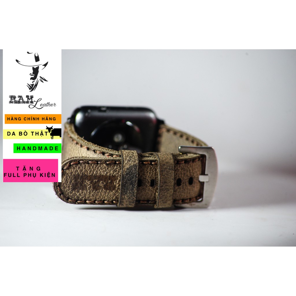 Dây đồng hồ Apple Watch , Iwatch , Iphone Watch Da Bò Sáp Vân Hạt RAM Leather Bauhaus 1959  Bền Đẹp