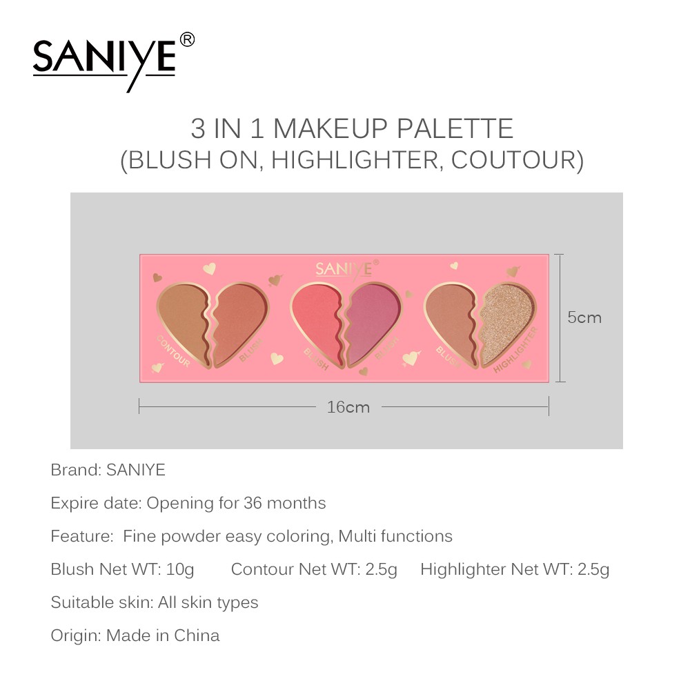 Bảng Phấn Trang Điểm SANIYE E0332 3 Trong 1 Gồm Phấn Má Hồng + Tạo Khối + Bắt Sáng 15g | BigBuy360 - bigbuy360.vn