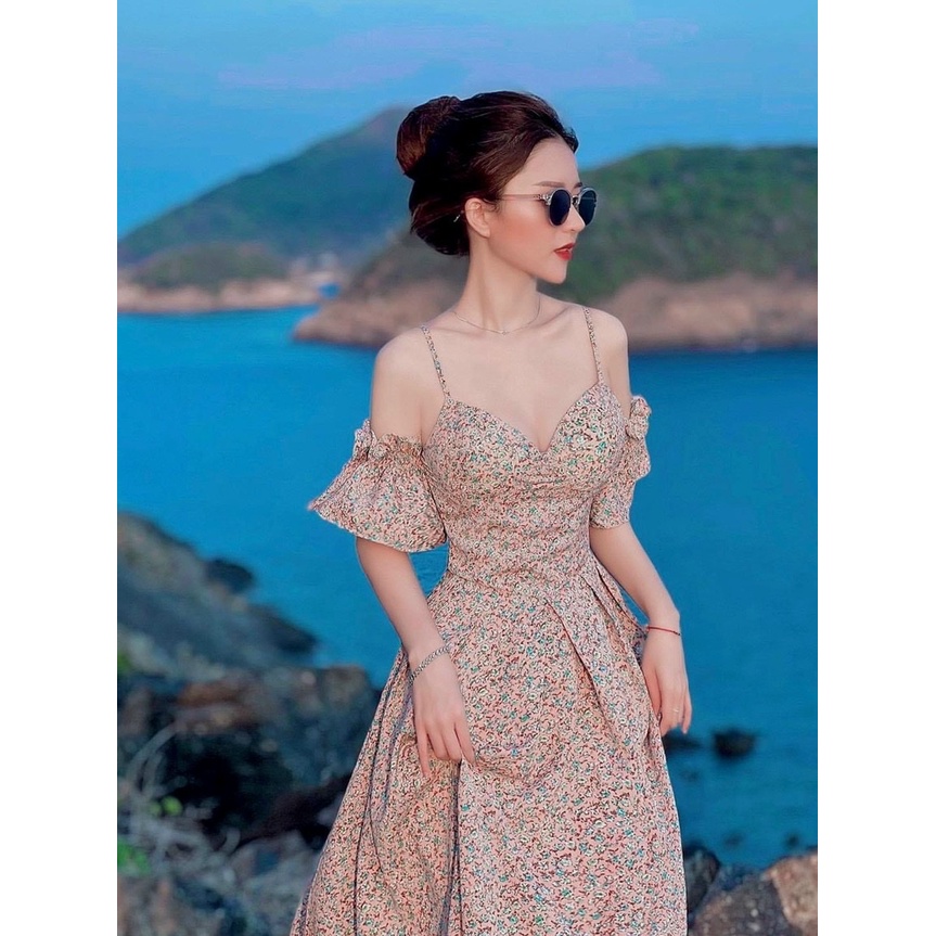 Váy Nữ Xinh ⚡𝙎𝙄𝙀̂𝙐 𝙎𝘼𝙇𝙀⚡ Đầm Nữ Dáng Xòe 2 Dây in Hoa, Đầm Nữ Dự Tiệc  - 75229