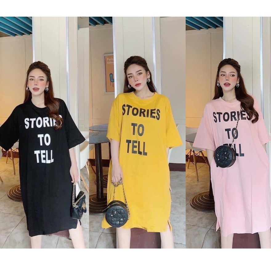 Đầm suông nữ cotton from rộng -  Váy suông hoạt tiết Stories túi eo cổ tròn - Đầm bầu mặc thoải mái - CM Shop