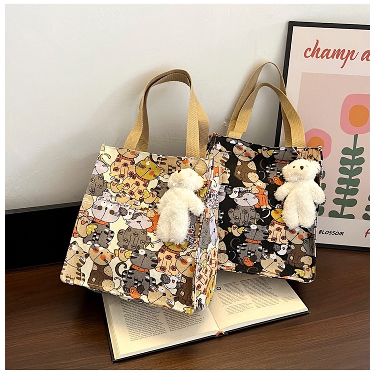 Túi Tote Vải Canvas Cỡ Lớn In Hoạt Hình Phối Khóa Kéo Chuyên Dùng Cho Học Sinh