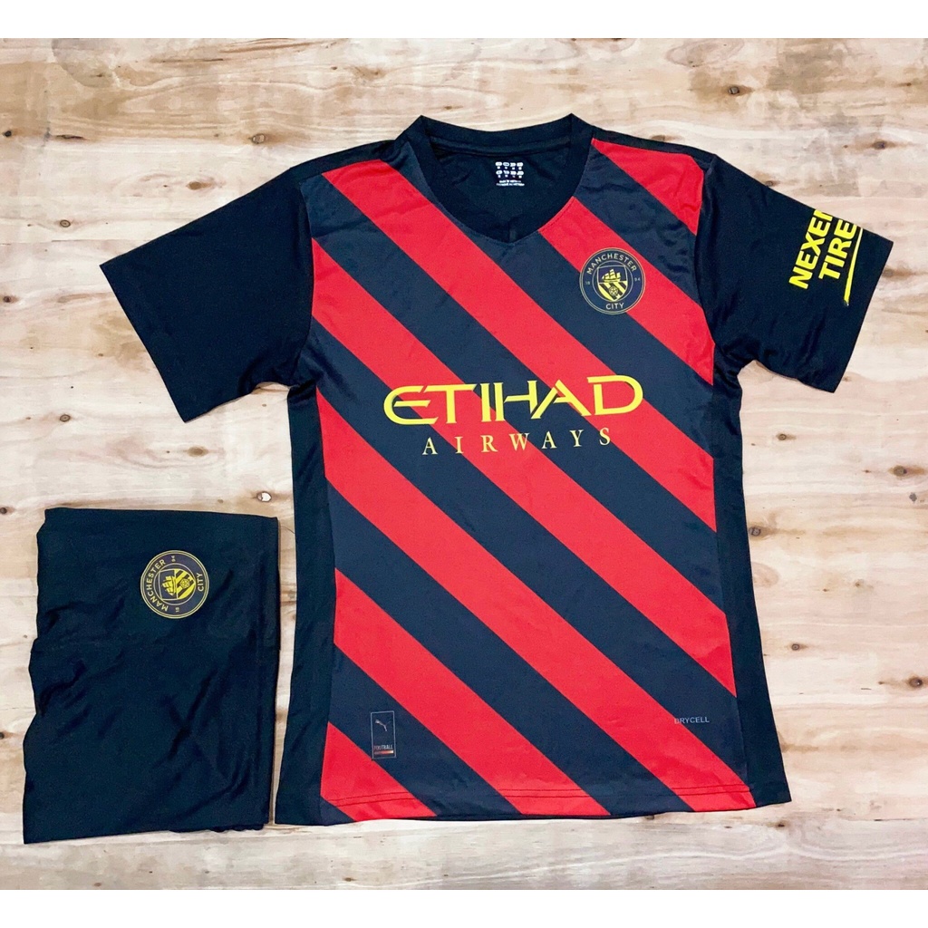 Bộ quần áo CLB bóng đá Man City sọc đen đỏ 2021-2022