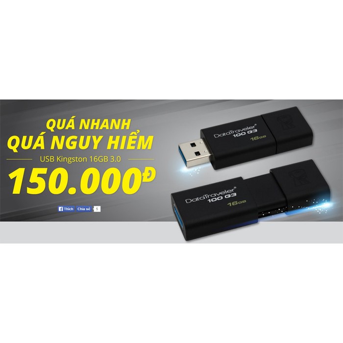 USB 16GB Kingston USB 3.0 Data Traveler DT100G3 (Black) - Hãng Phân Phối Chính Thức