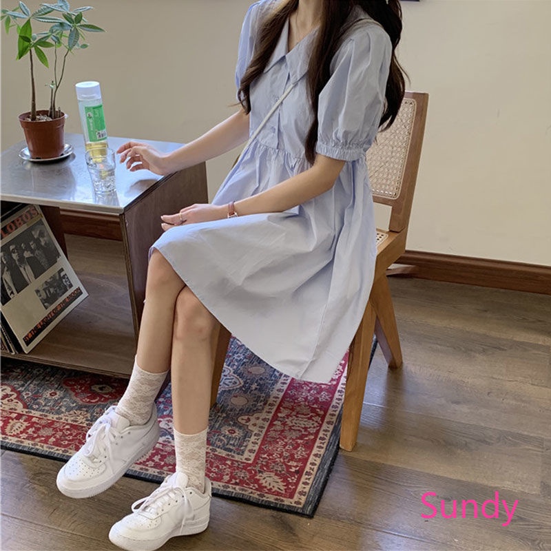 Đầm Tay Phồng Cổ Polo Thời Trang Mùa Hè Pháp Cho Nữ