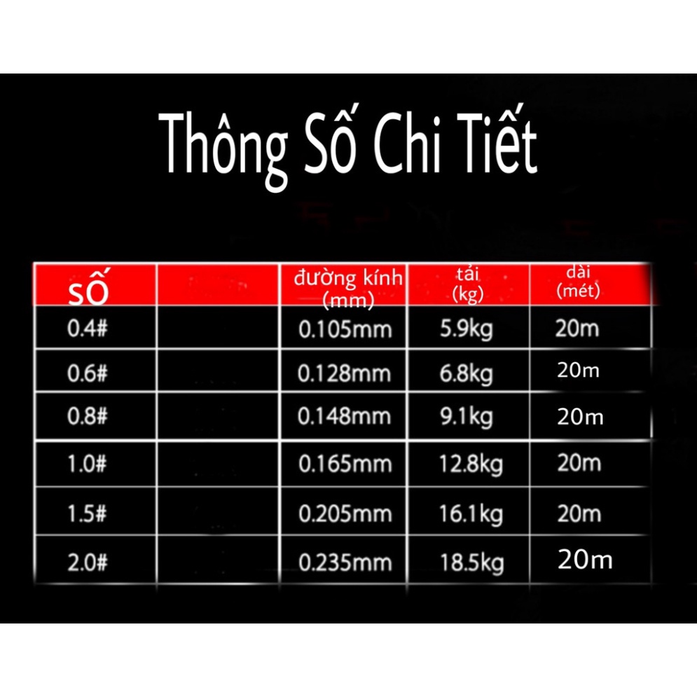 Thẻo dù câu cá đại lý đồ câu cá Dây PE Dyneema Kim Cương dài 20m làm thẻo buộc sẵn siêu bền