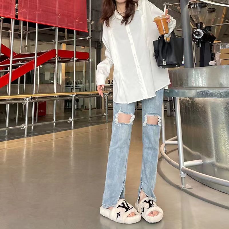 ✐Quần Jeans Nữ Lưng Cao Ống Đứng Xẻ Rách Thời Trang