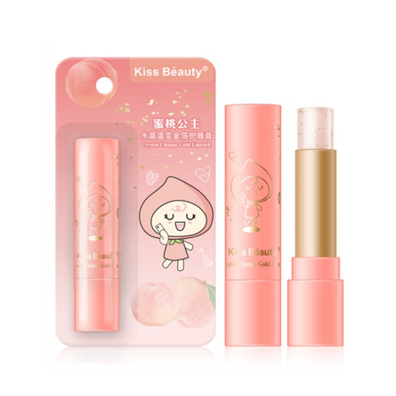 Peach Crystal Gold Foil Lip Balm Temperature Change Lipstick Long Lasting Moisturizing Anti-cracking Lips Care HBFQ